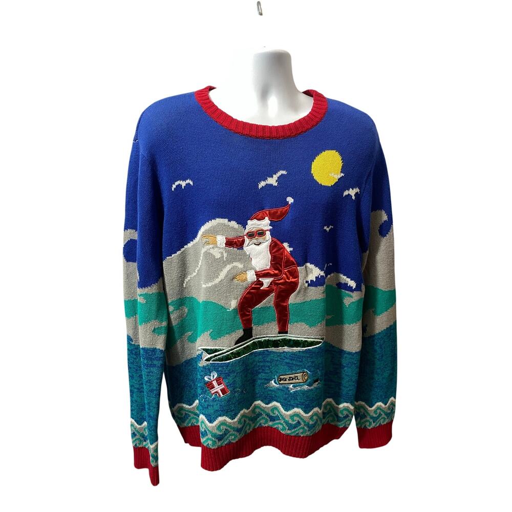 33 DEGREES Santa Ugly Christmas Sweater — Green/Grey Men's Large